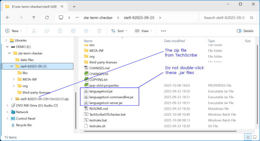 Files and drectories in the ste-term-checker directory