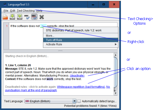 Select and deselect rules in the primary screen