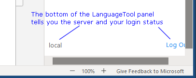 The bottom of the LanguageTool Login panel